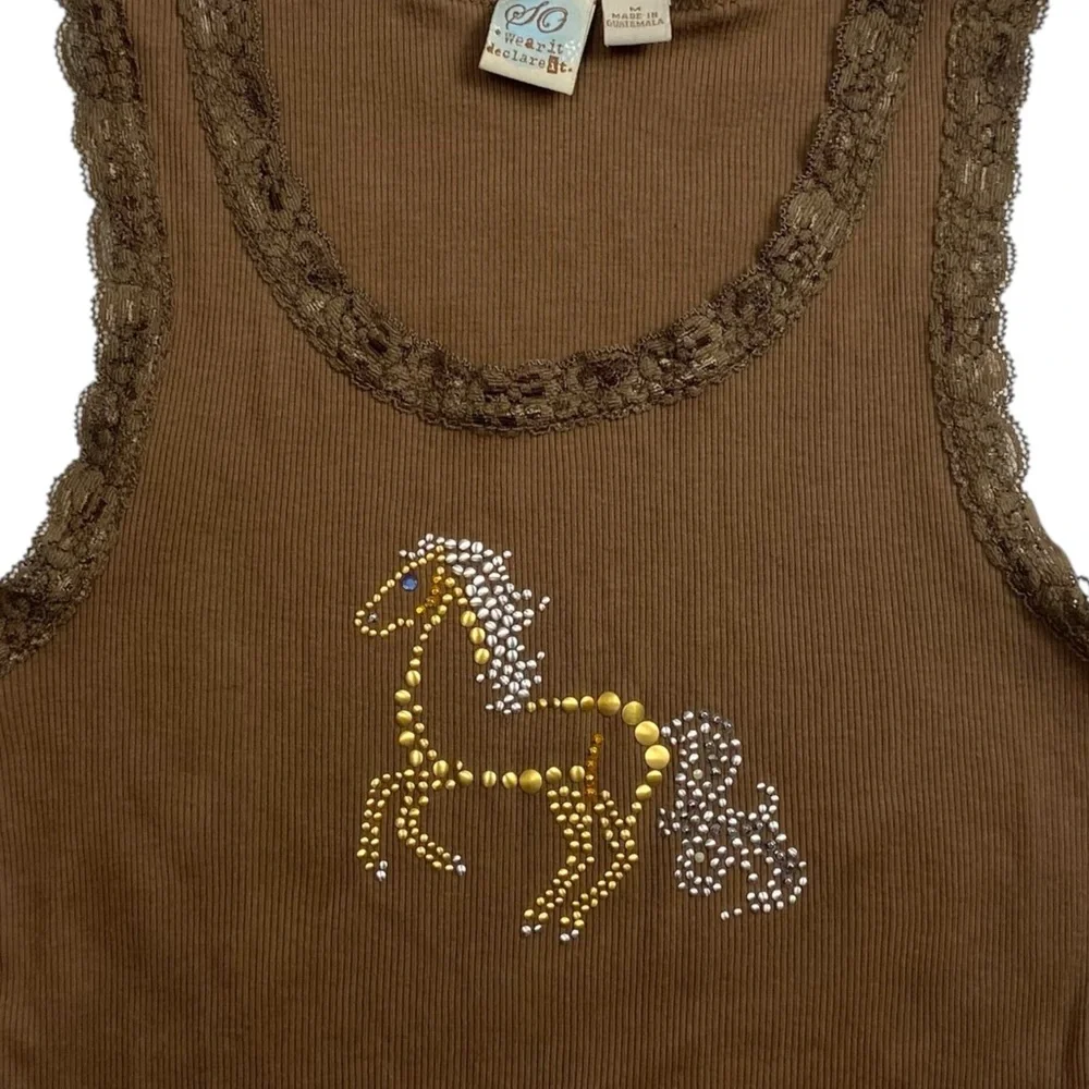 Y2K Tank Top Lace Horse Medium - Picture 3 of 10